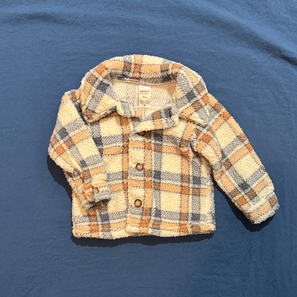 Carter's Cozy Plaid Sherpa Jacket - Blue, Orange, Cream